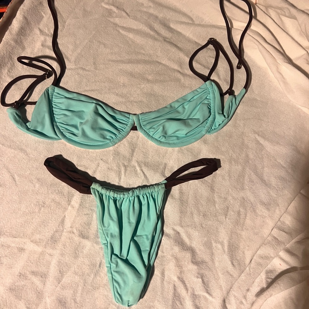 Indah Blue and Brown Bikini Set Swimwear